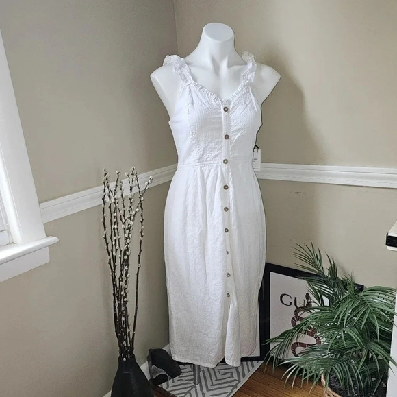 White Button Down Boho Midi Dress - Picture 6 of 6